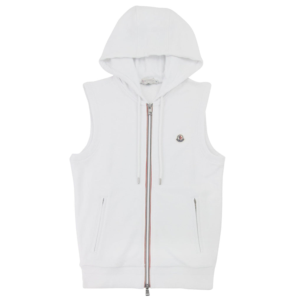 Moncler Logo Sleeveless Zip Up Hoodied Sweat White 001