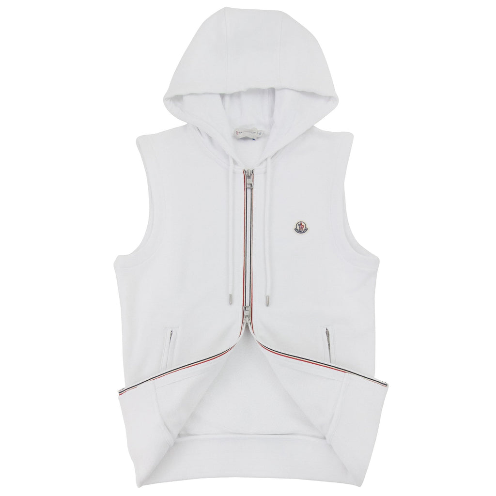 Moncler Logo Sleeveless Zip Up Hoodied Sweat White 001