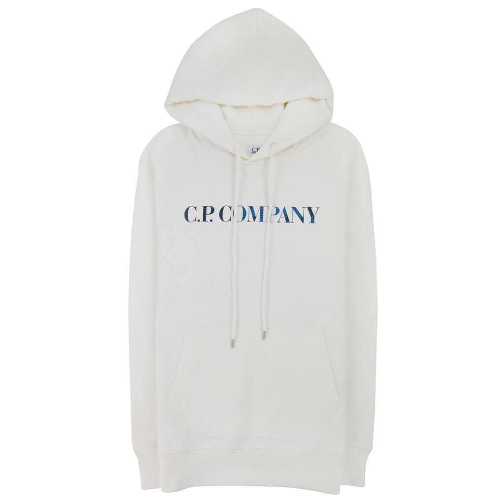 CP Company Logo Print Hooded Sweatshirt White 103