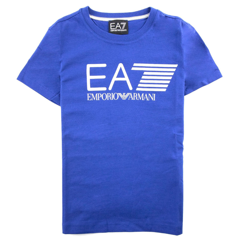 Ea7 Junior Printed Logo S/s T Shirt Blue