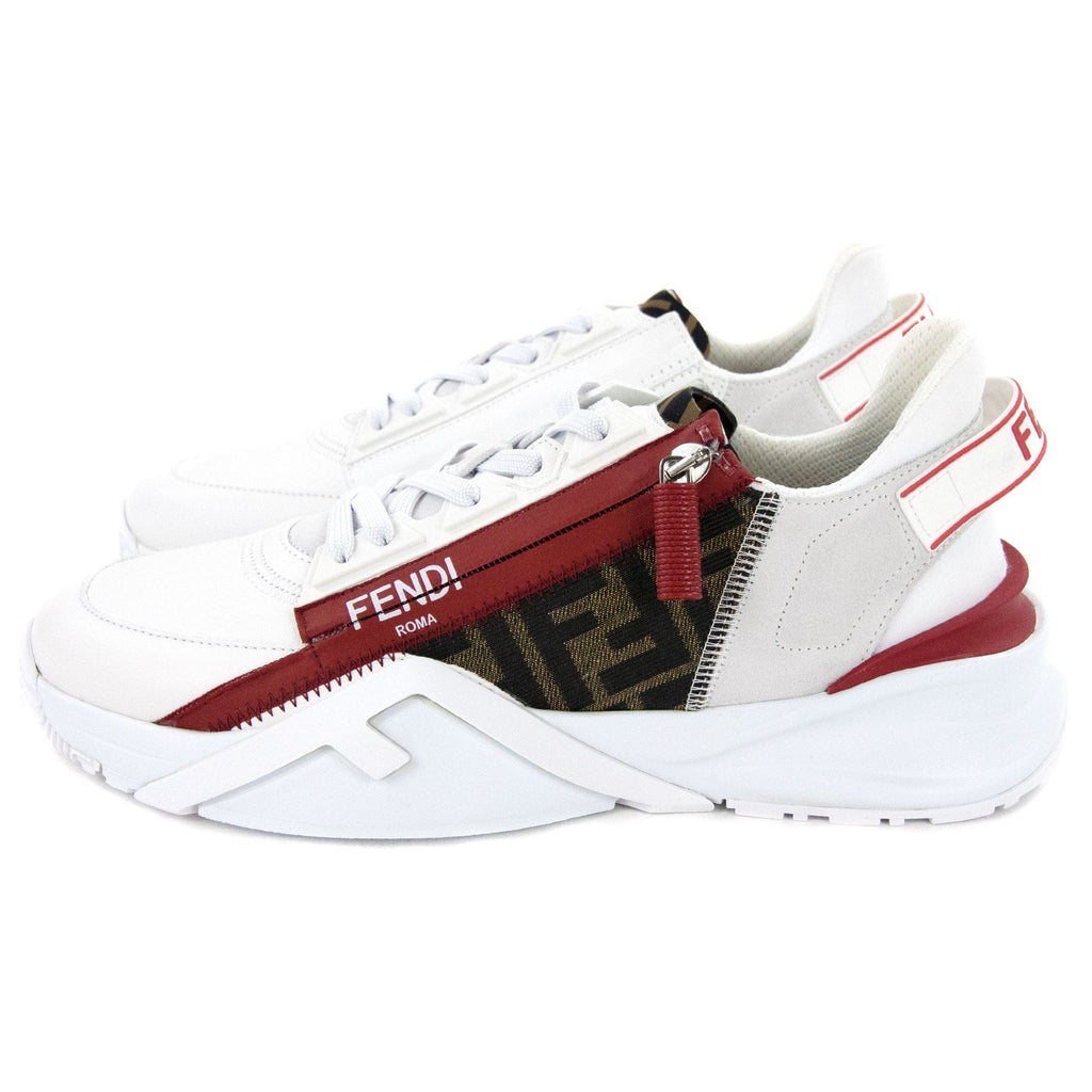Fendi Flow Logo Print Zipped Leather Trainers White