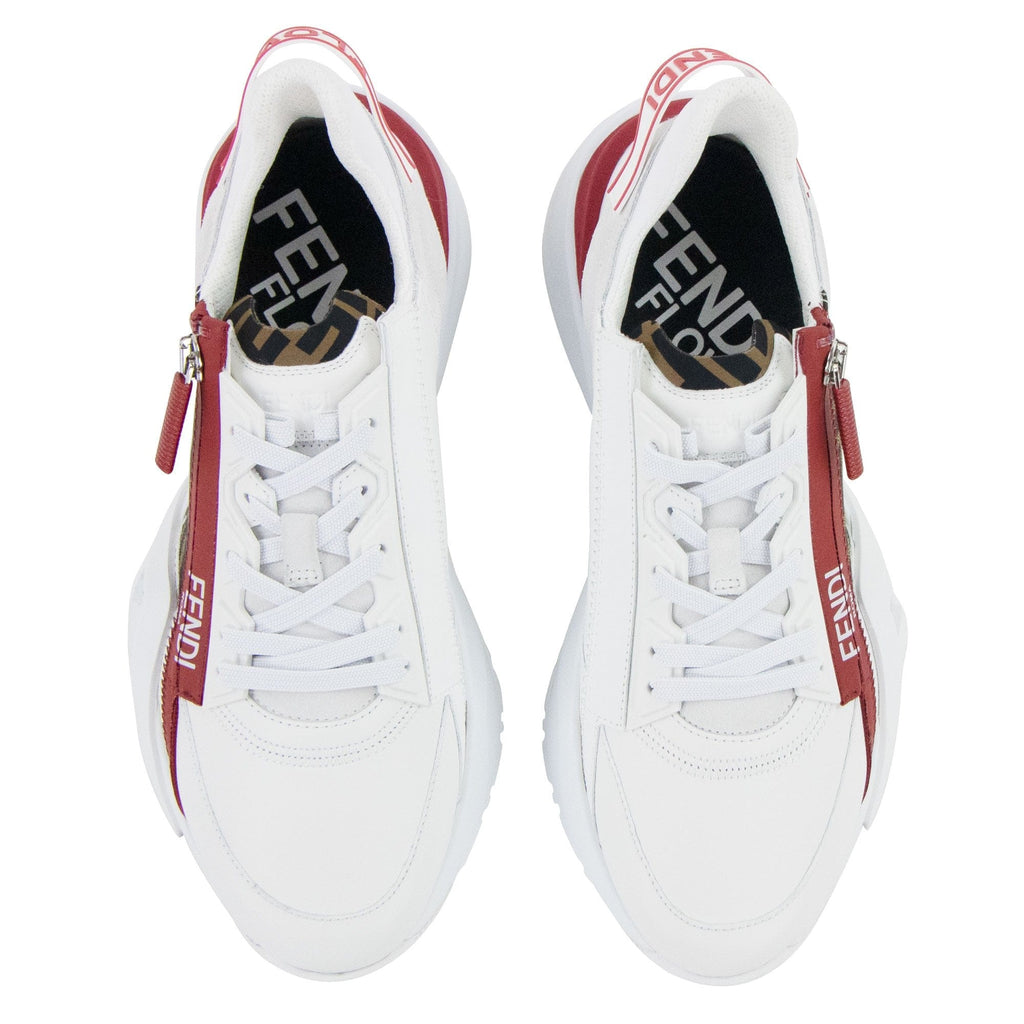 Fendi Flow Logo Print Zipped Leather Trainers White
