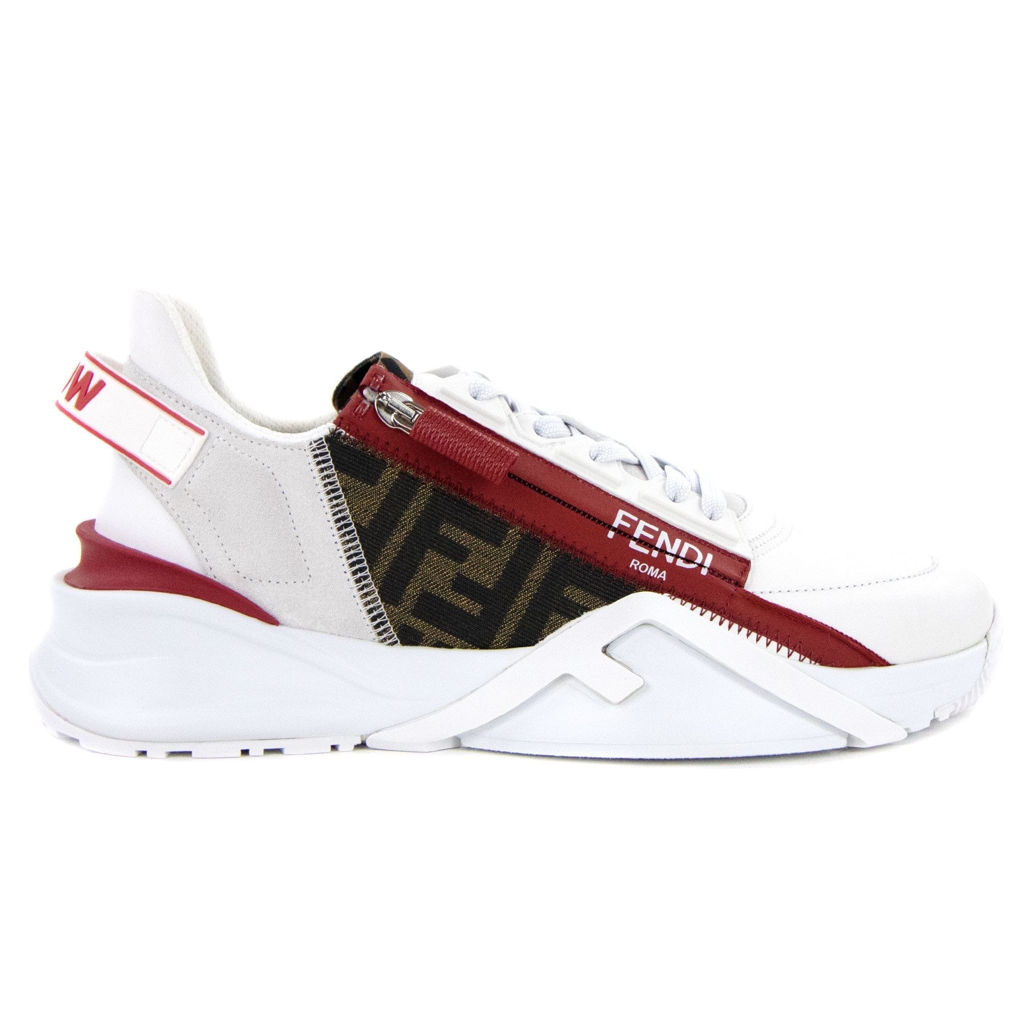 Fendi Flow Logo Print Zipped Leather Trainers White