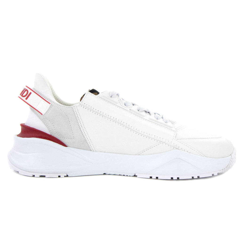 Fendi Flow Logo Print Zipped Leather Trainers White