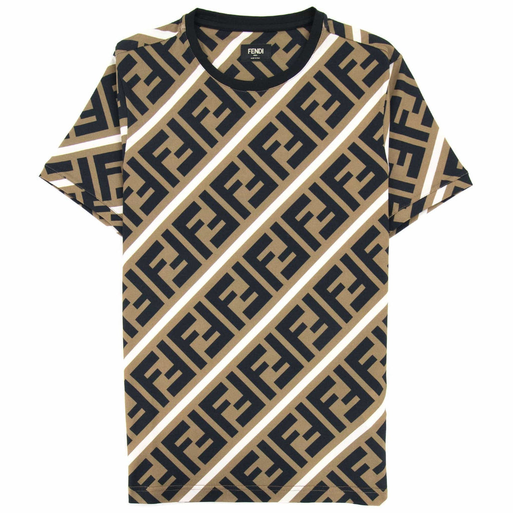 Fendi Diagonal Ff Logo T Shirt Nocciola/vela