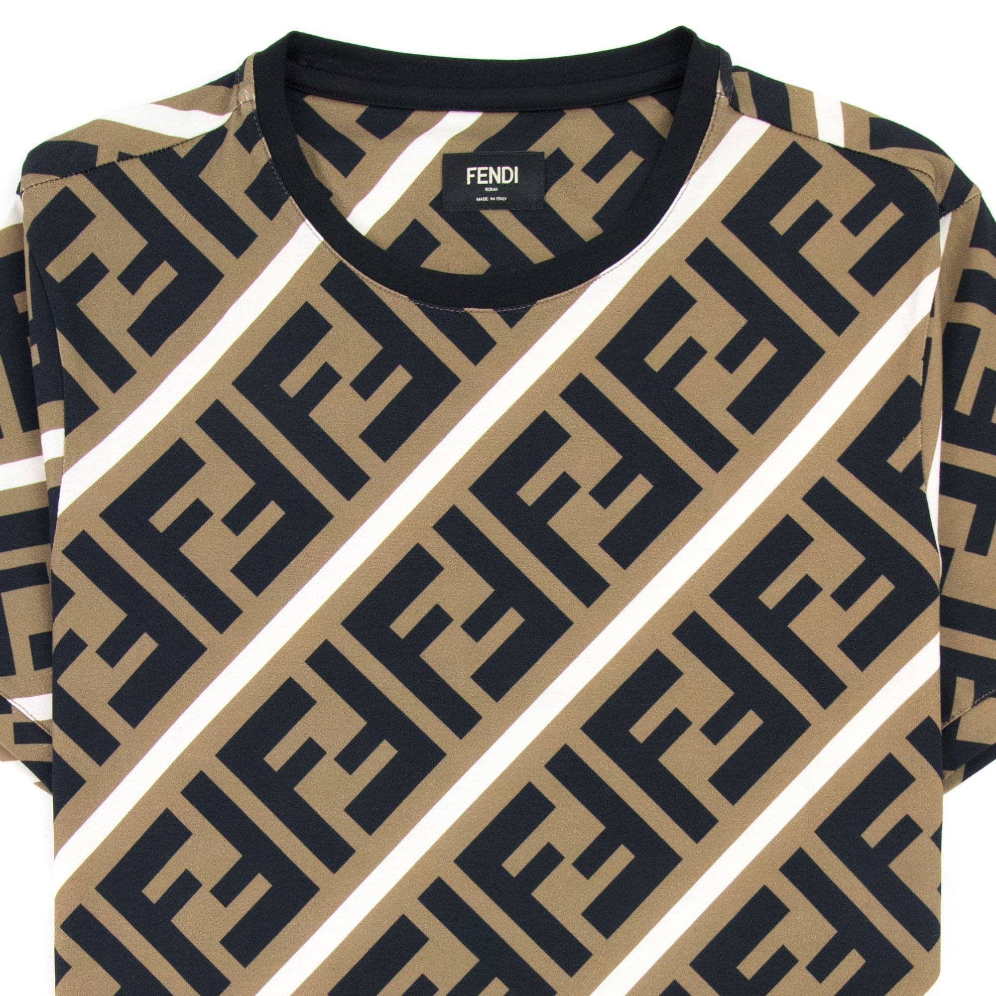 Fendi Diagonal Ff Logo T Shirt Nocciola/vela