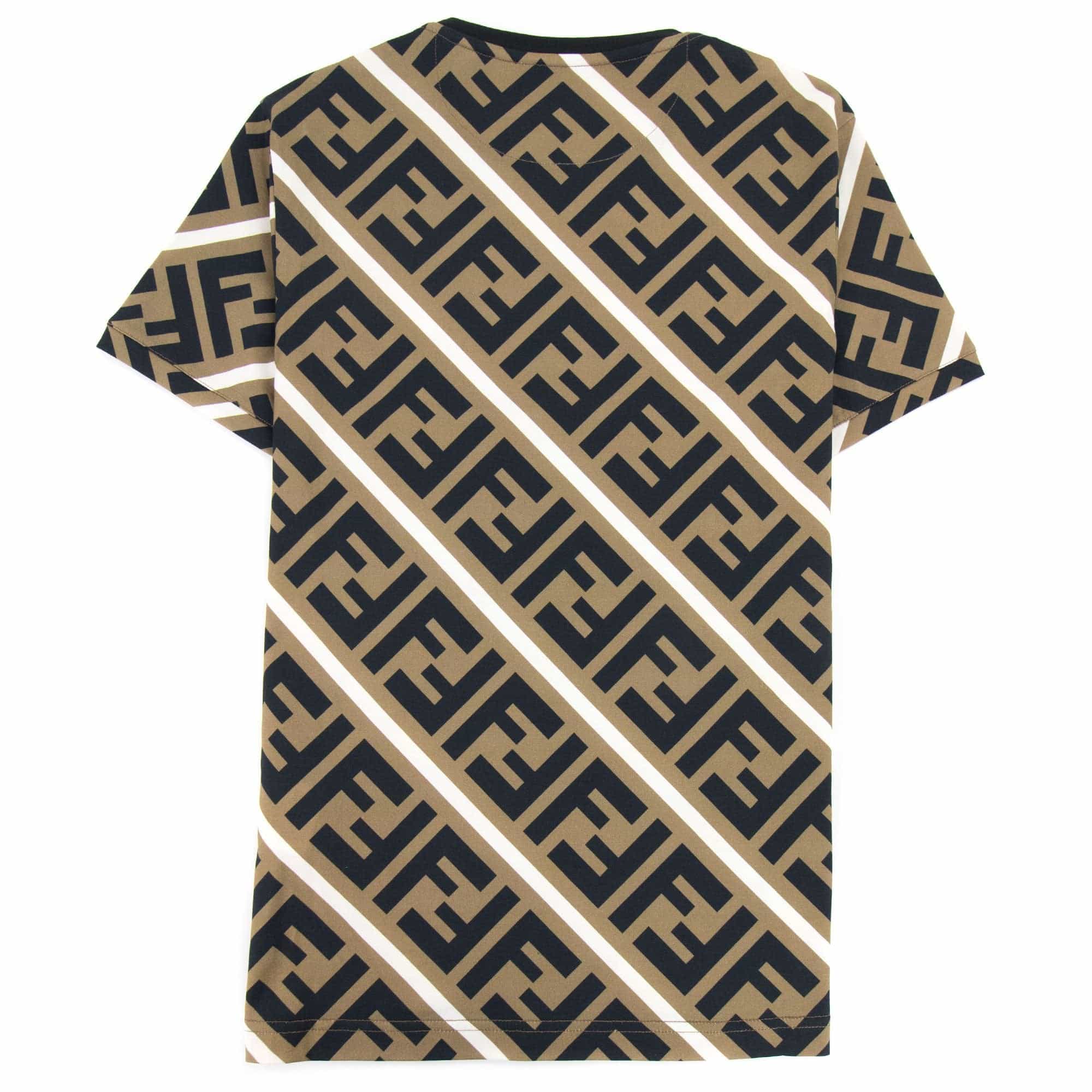 Fendi Diagonal Ff Logo T Shirt Nocciola/vela