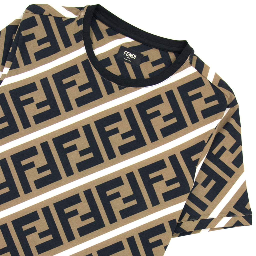 Fendi Diagonal Ff Logo T Shirt Nocciola/vela