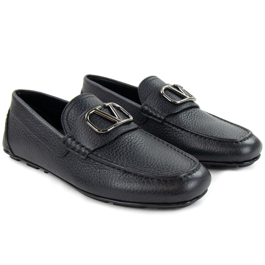 Valentino Vlogo Calfskin Driving Shoe Black