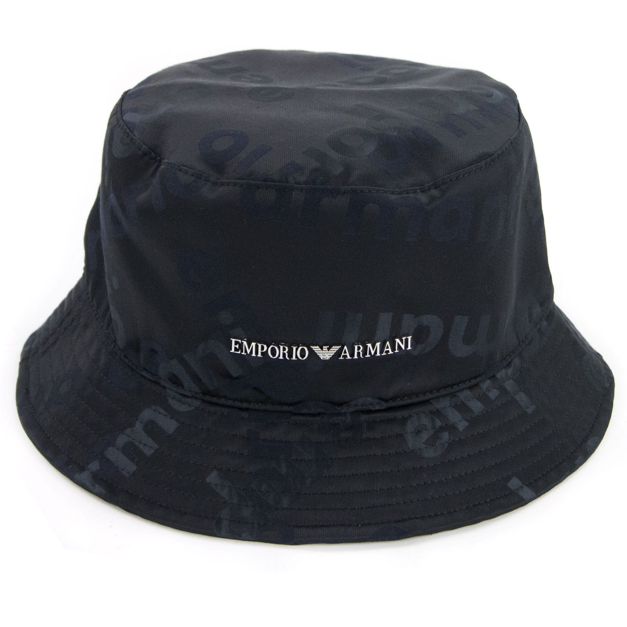 Emporio Armani Logo Plate Cloche Hat Black