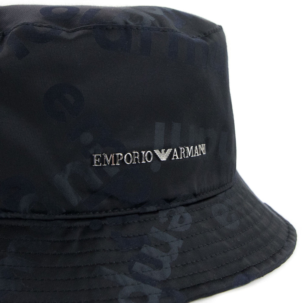 Emporio Armani Logo Plate Cloche Hat Black