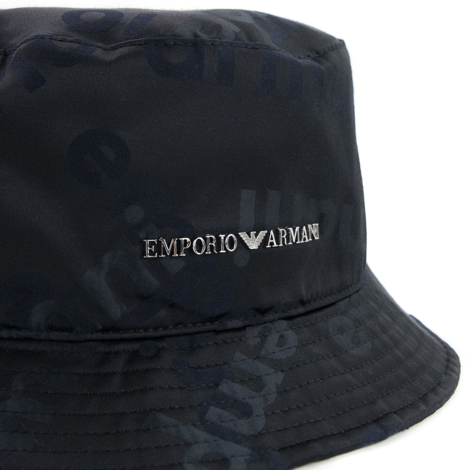Emporio Armani Logo Plate Cloche Hat Black