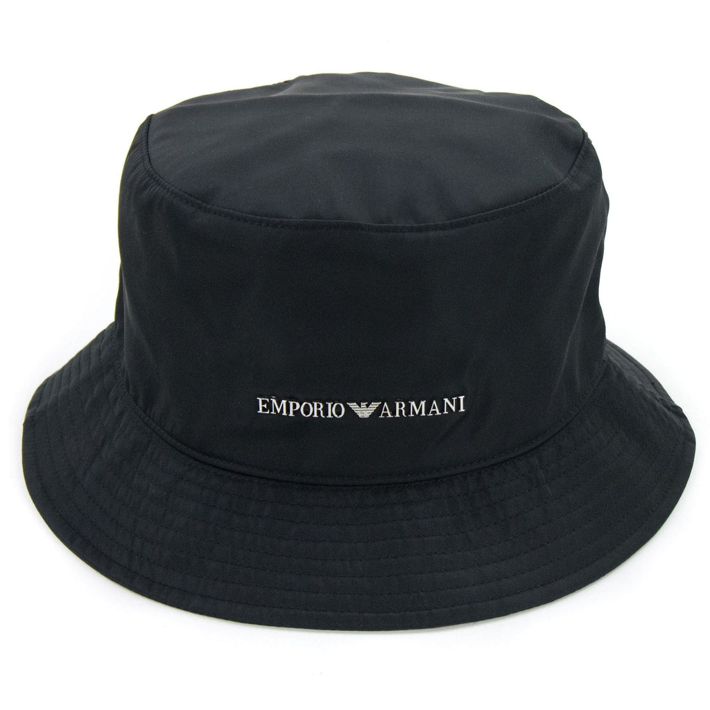 Emporio Armani Metal Logo Nylon Cloche Hat Black