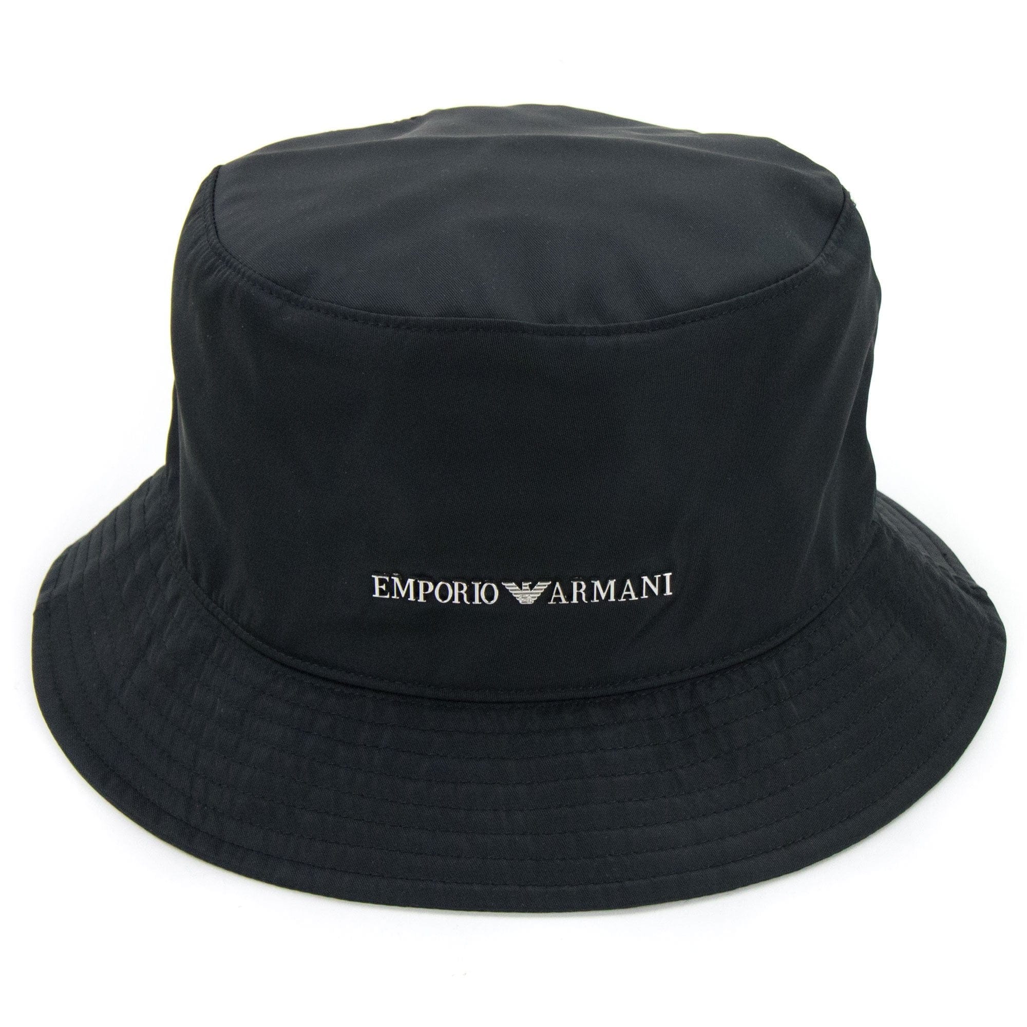 Emporio Armani Metal Logo Nylon Cloche Hat Black