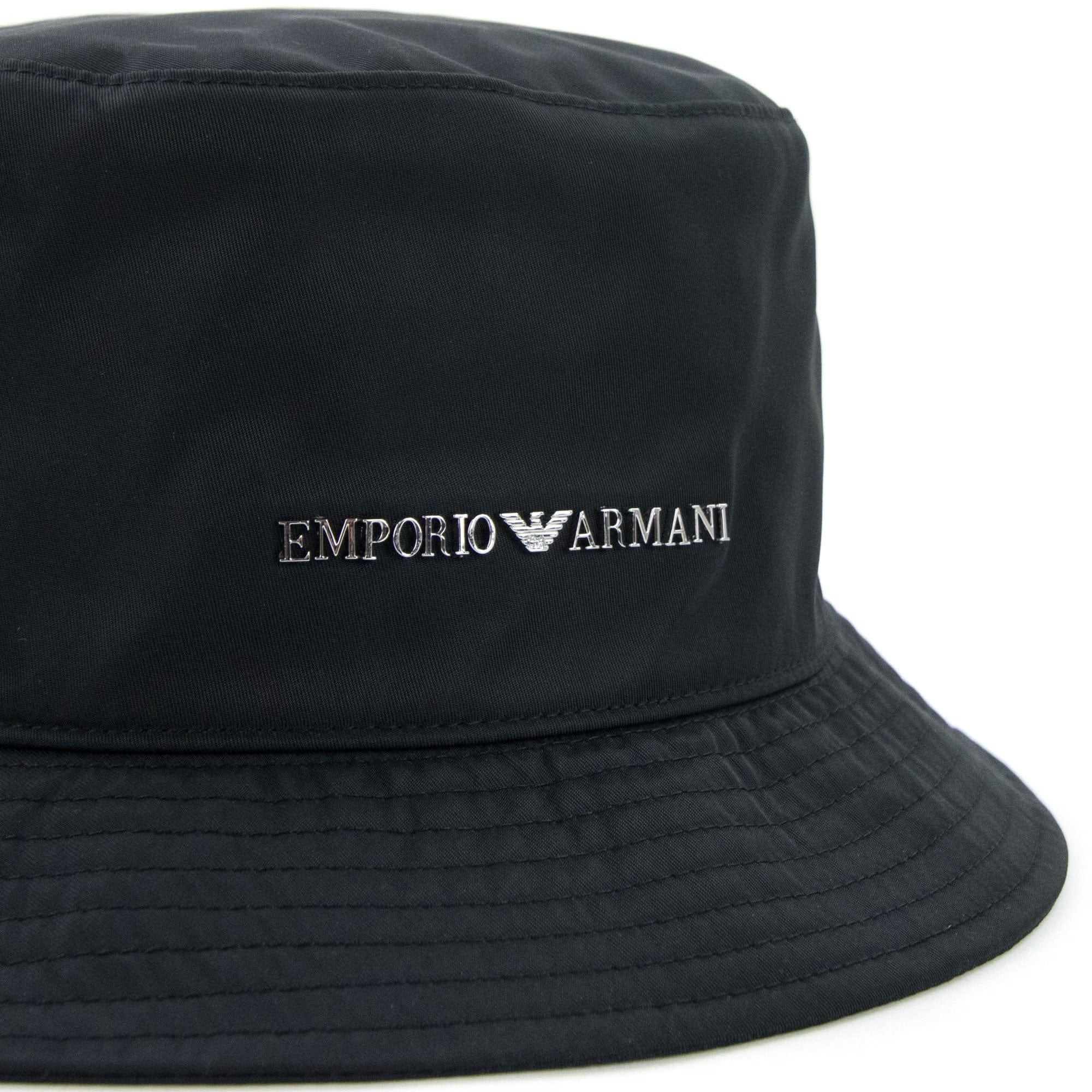 Emporio Armani Metal Logo Nylon Cloche Hat Black