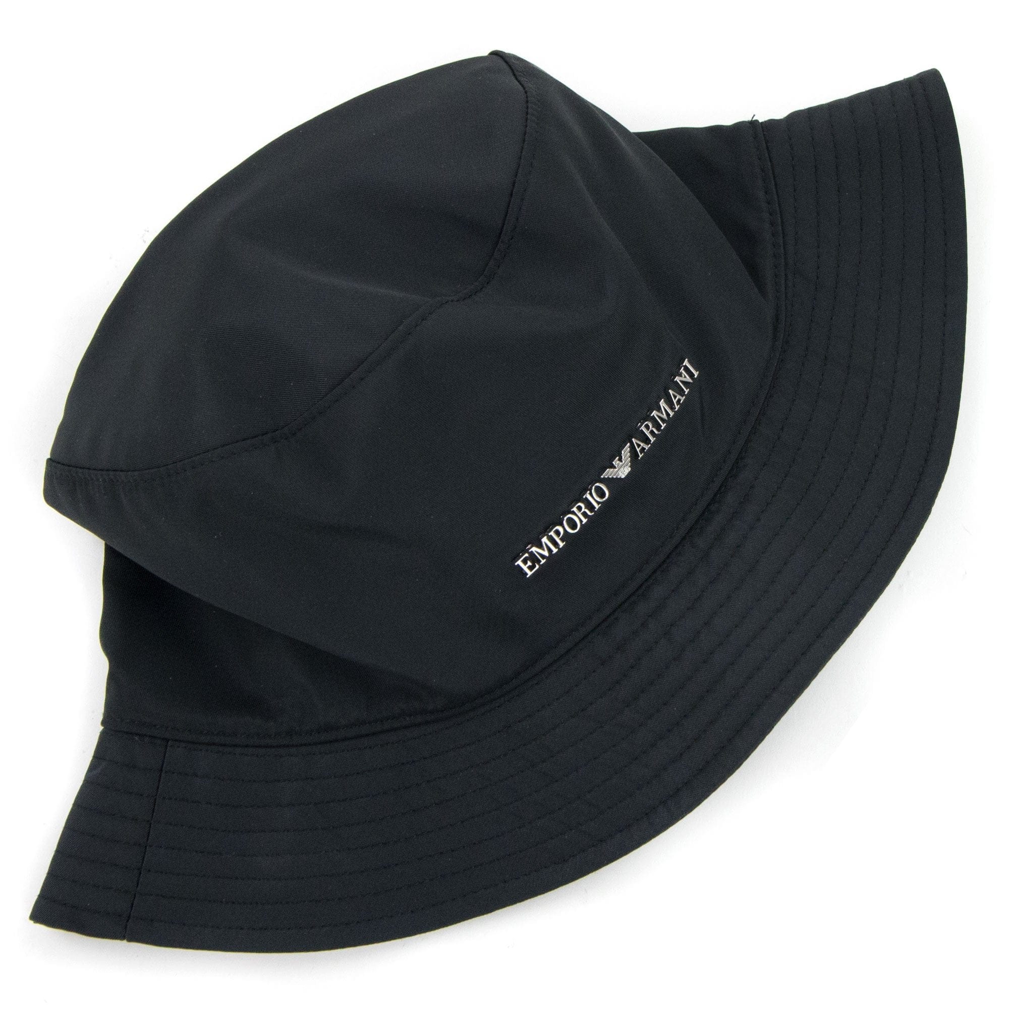 Emporio Armani Metal Logo Nylon Cloche Hat Black