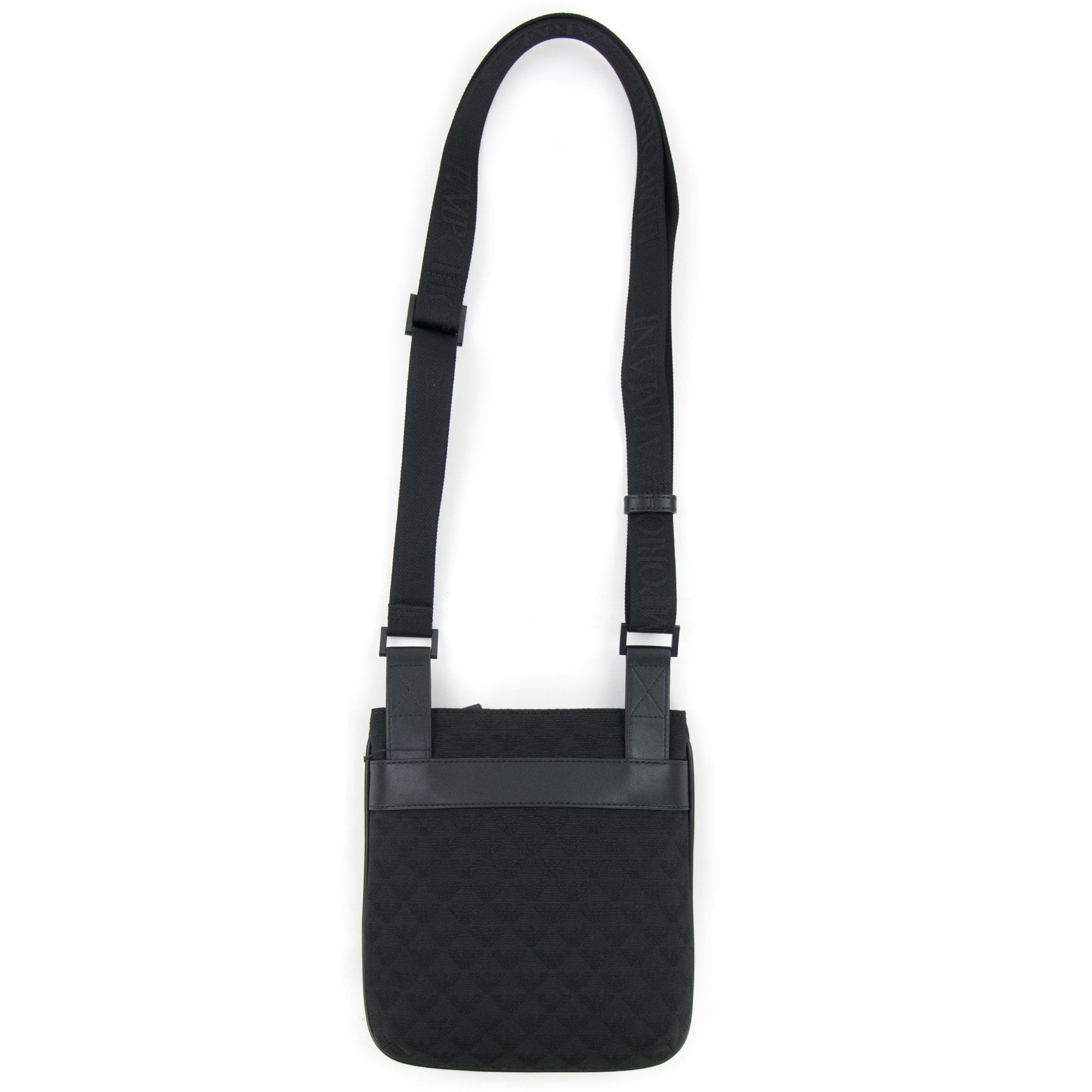 Emporio Armani Jacquard Monogram Flat Messenger Bag Black/black