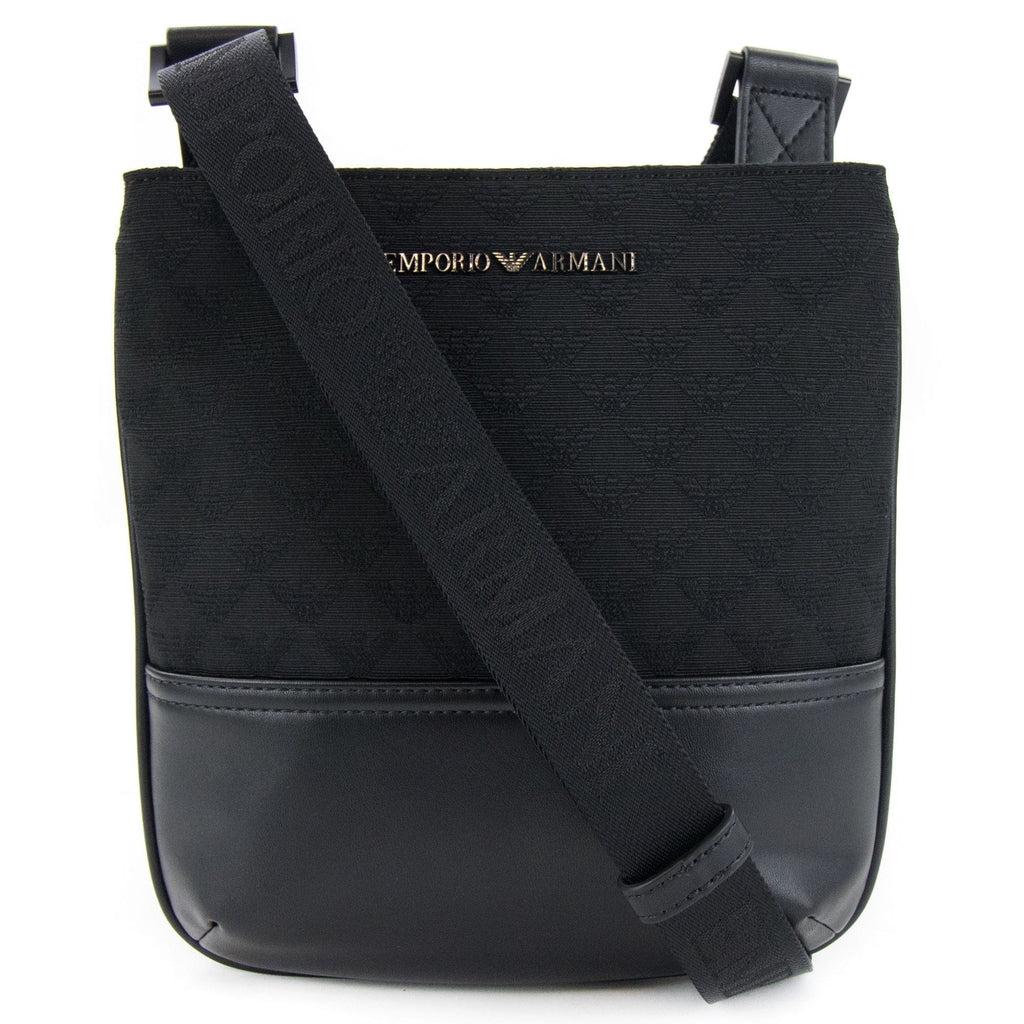 Emporio Armani Jacquard Monogram Flat Messenger Bag Black/black