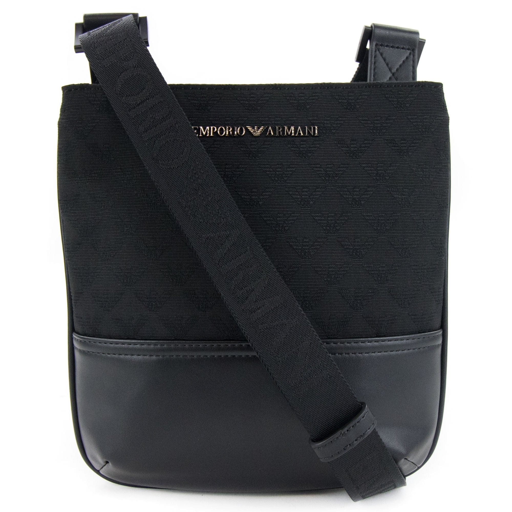 Emporio Armani Jacquard Monogram Flat Messenger Bag Black/black