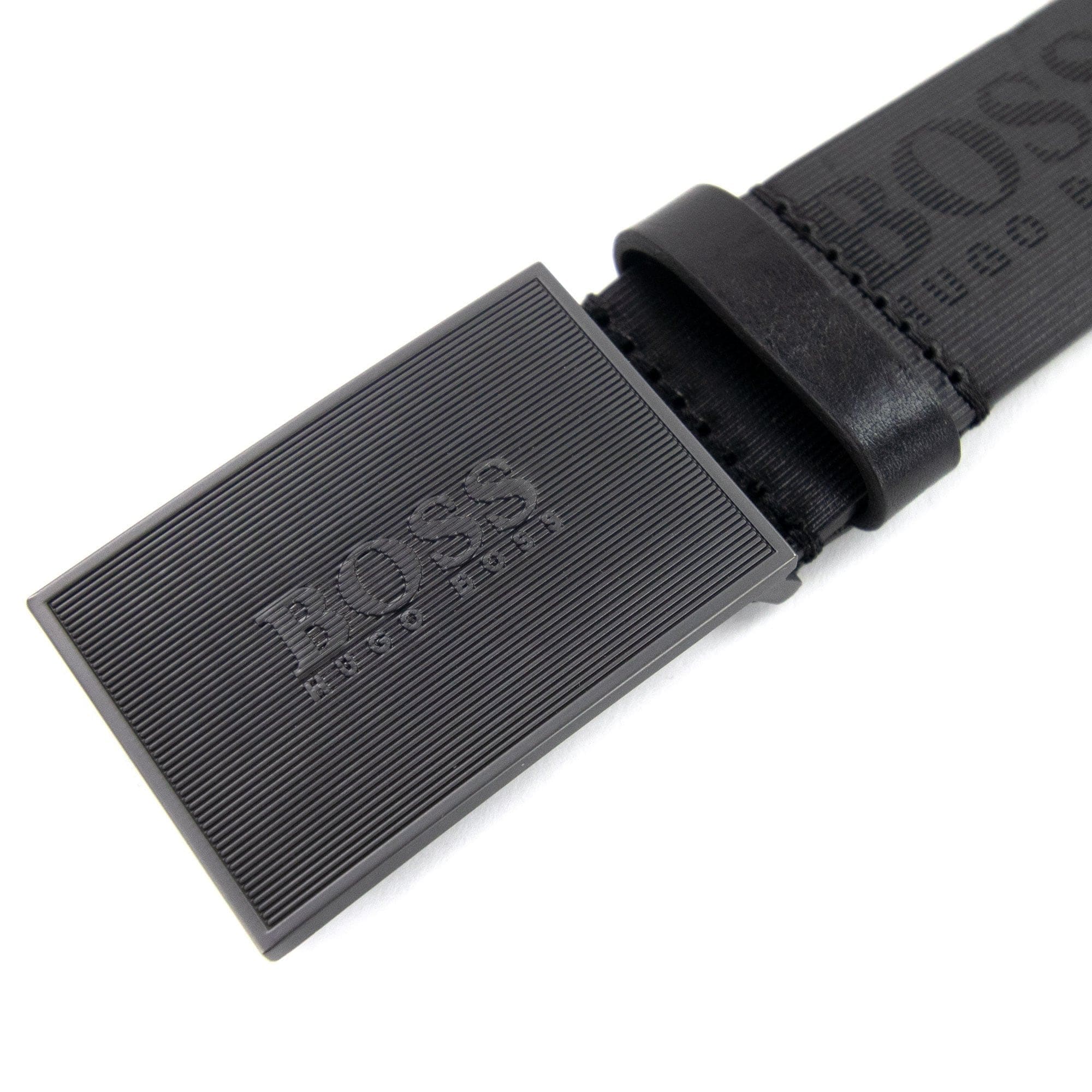 Hugo Boss Logo Plaque Icon Leather Belt Black 001