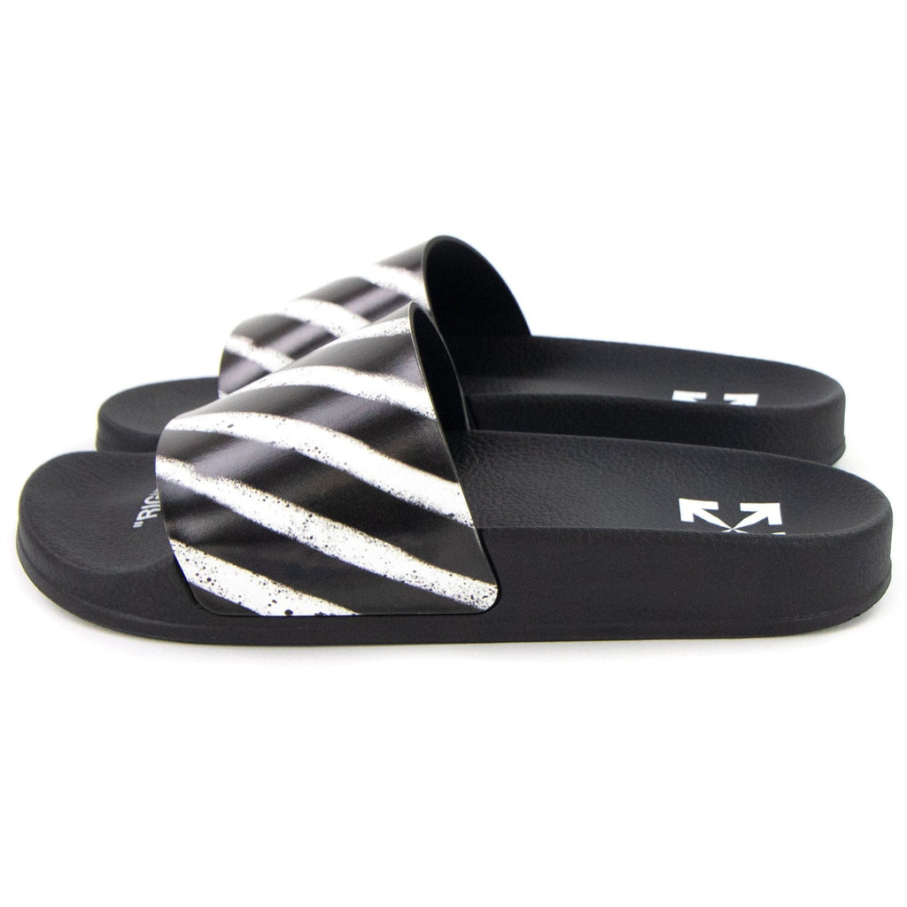 Off White Spray Stripes Sliders Black/white