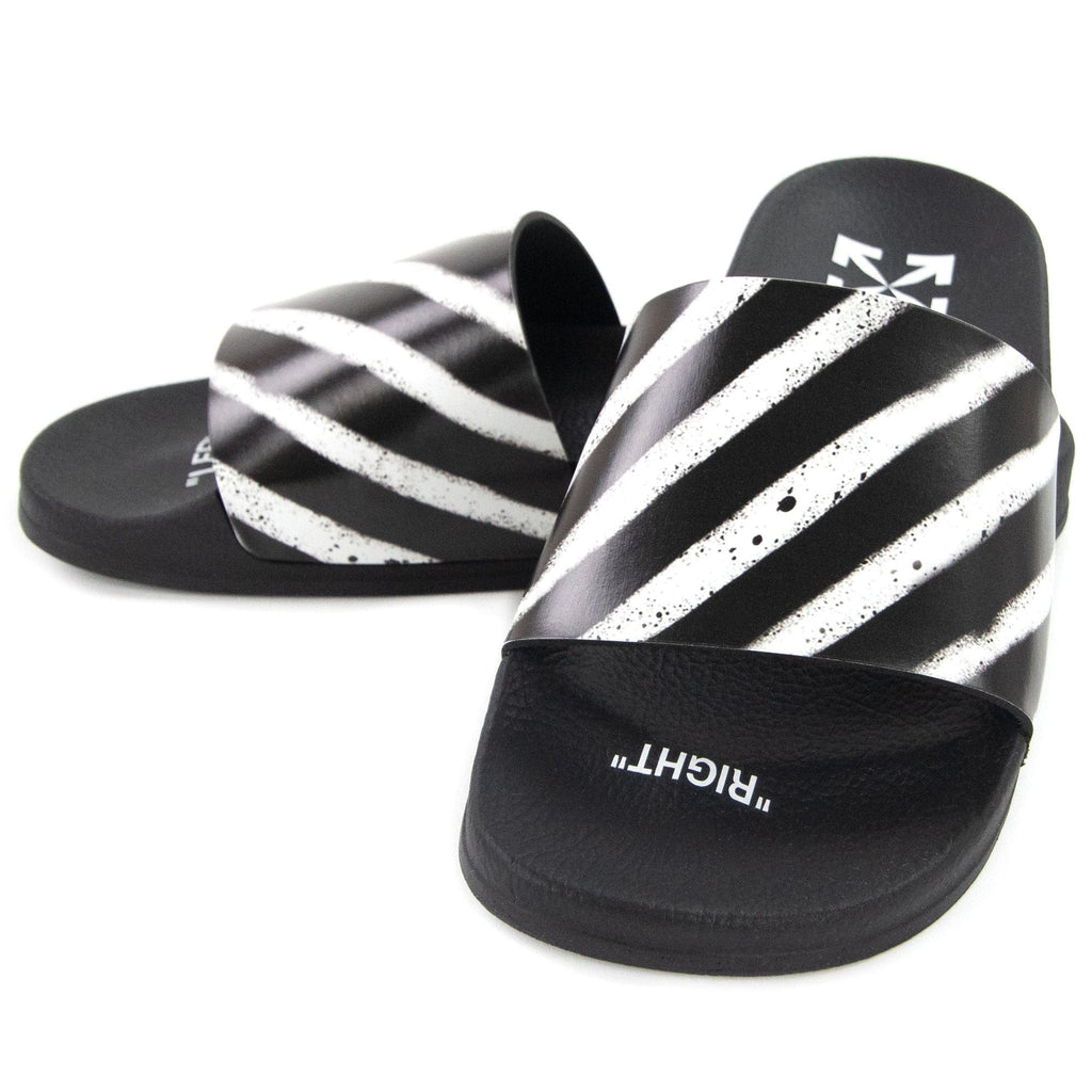 Off White Spray Stripes Sliders Black/white