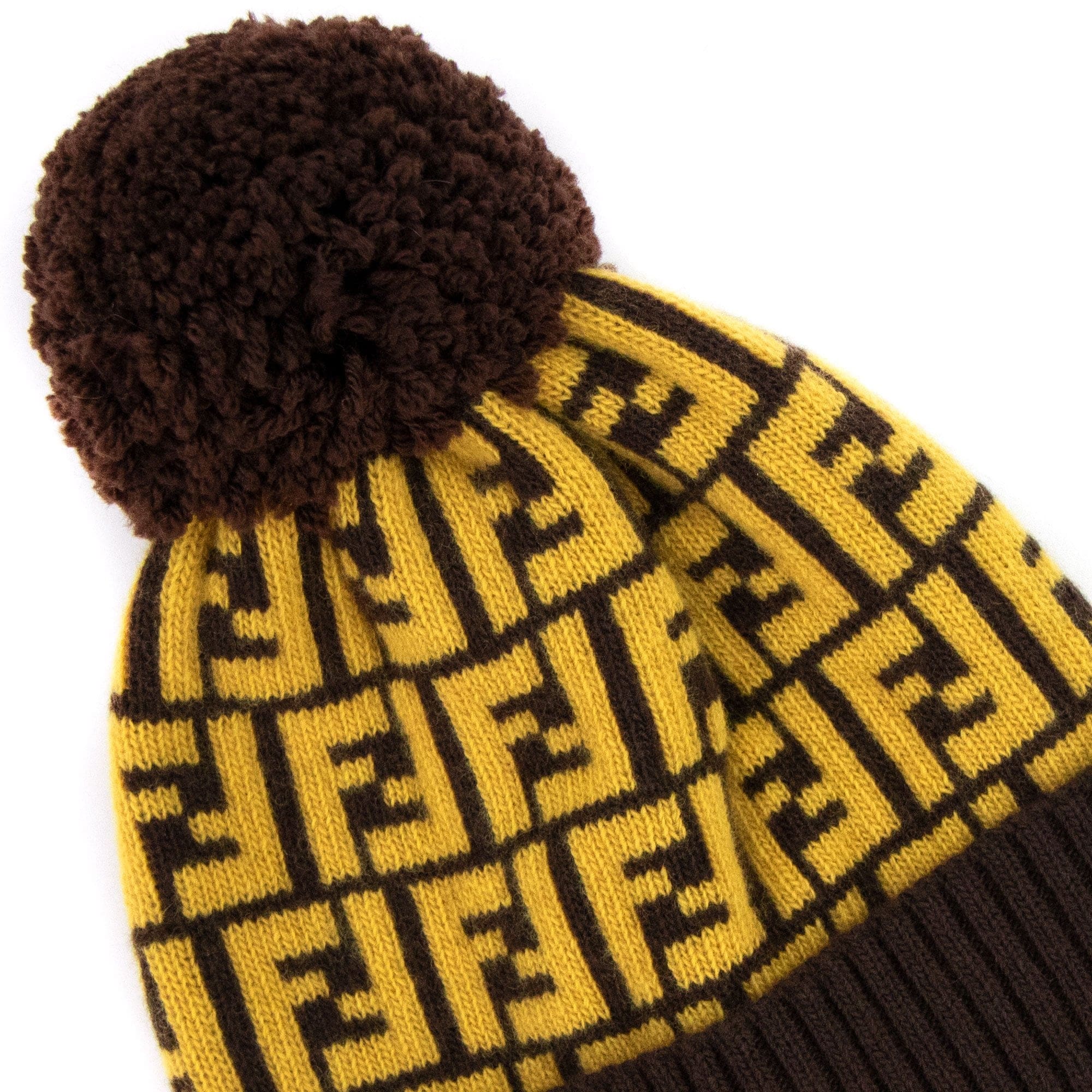 Fendi FF Logo Bobble Hat Yellow