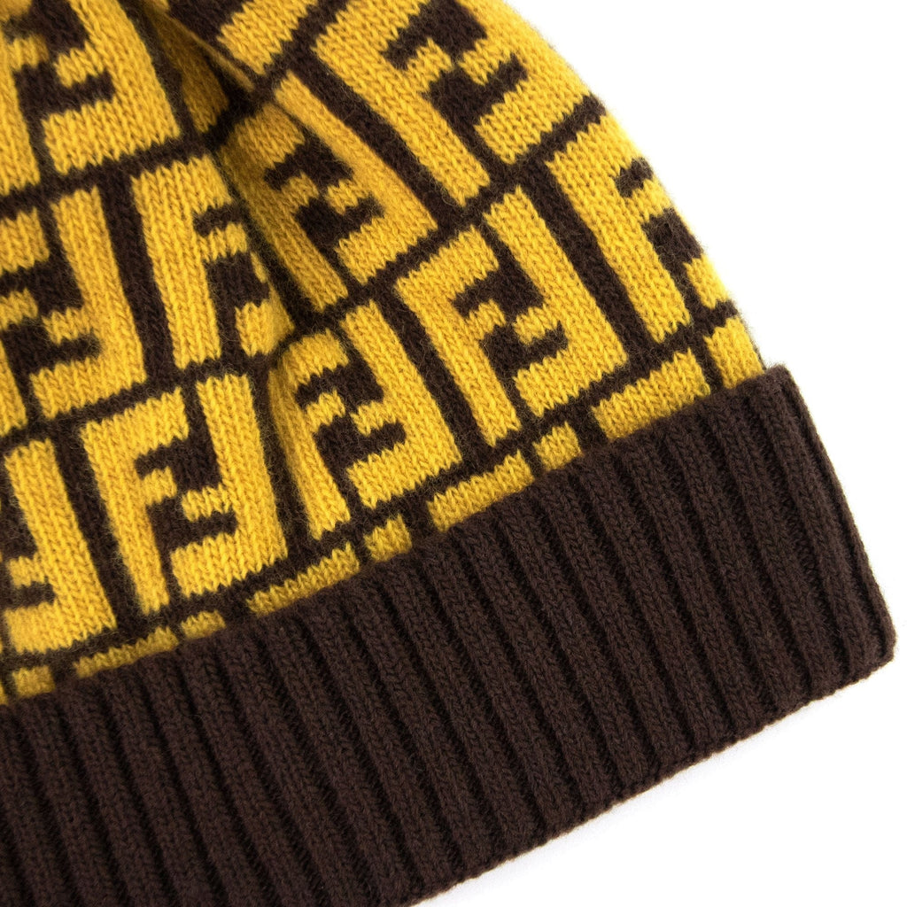 Fendi FF Logo Bobble Hat Yellow