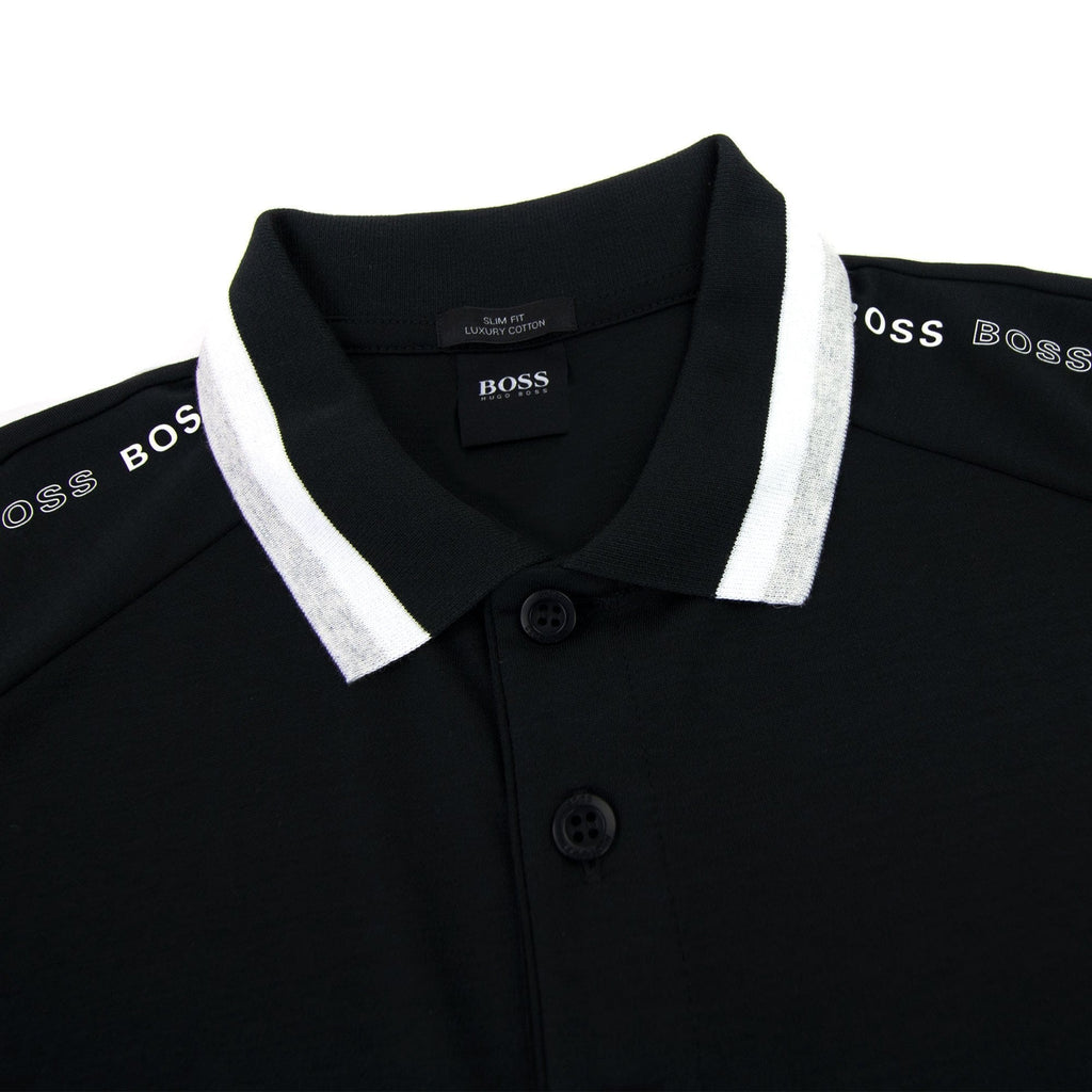 Hugo Boss Paule 2 Stripped Collar Polo Shirt Black 001