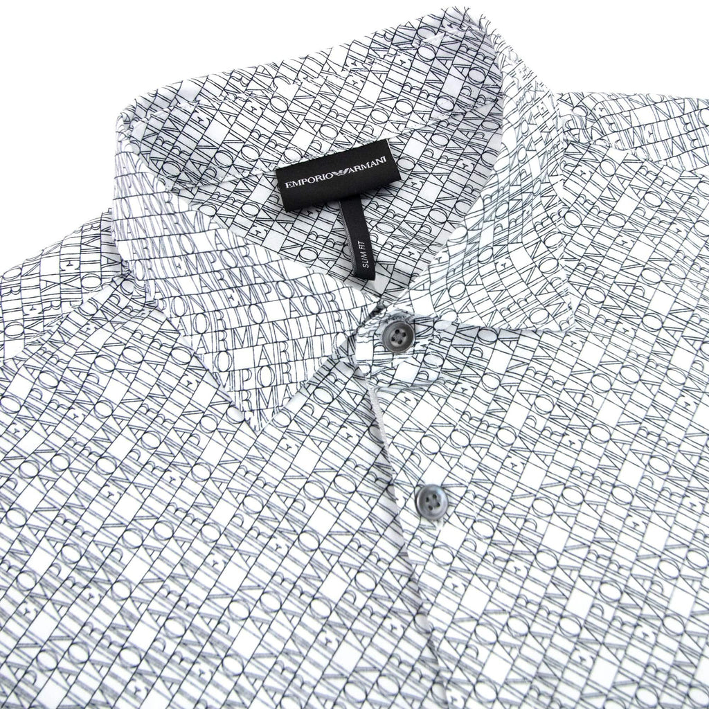 Emporio Armani All Over Micro Lettering Logo Shirt White