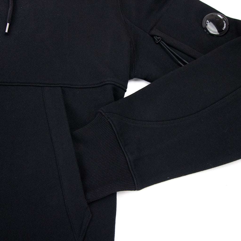 CP Company Diagonal Raised Fleece Garment Dyed Lens Hoodie Black 999