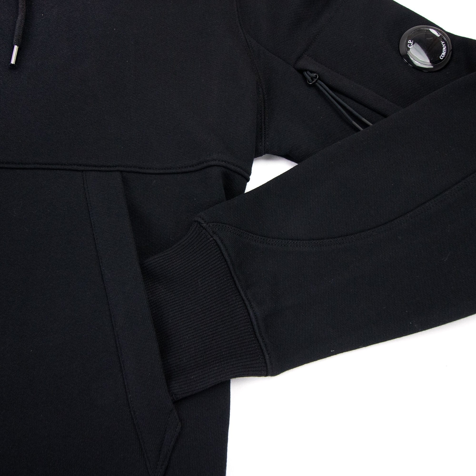 CP Company Diagonal Raised Fleece Garment Dyed Lens Hoodie Black 999