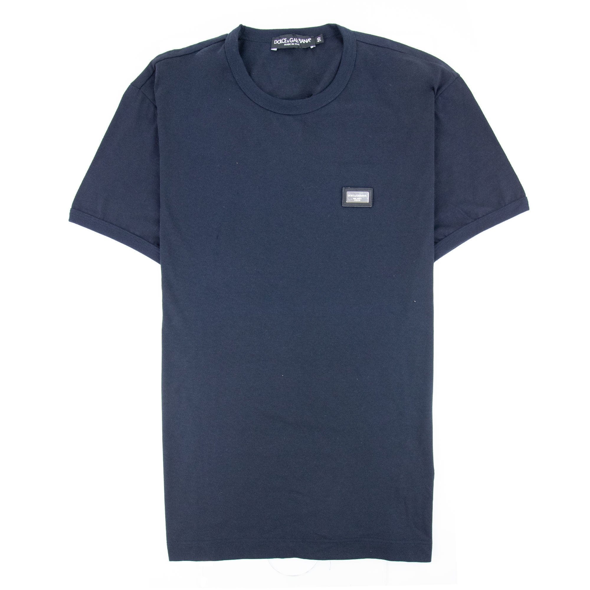 Dolce &amp; Gabbana Metal Logo Round Neck T-shirt Navy Blue Bo665