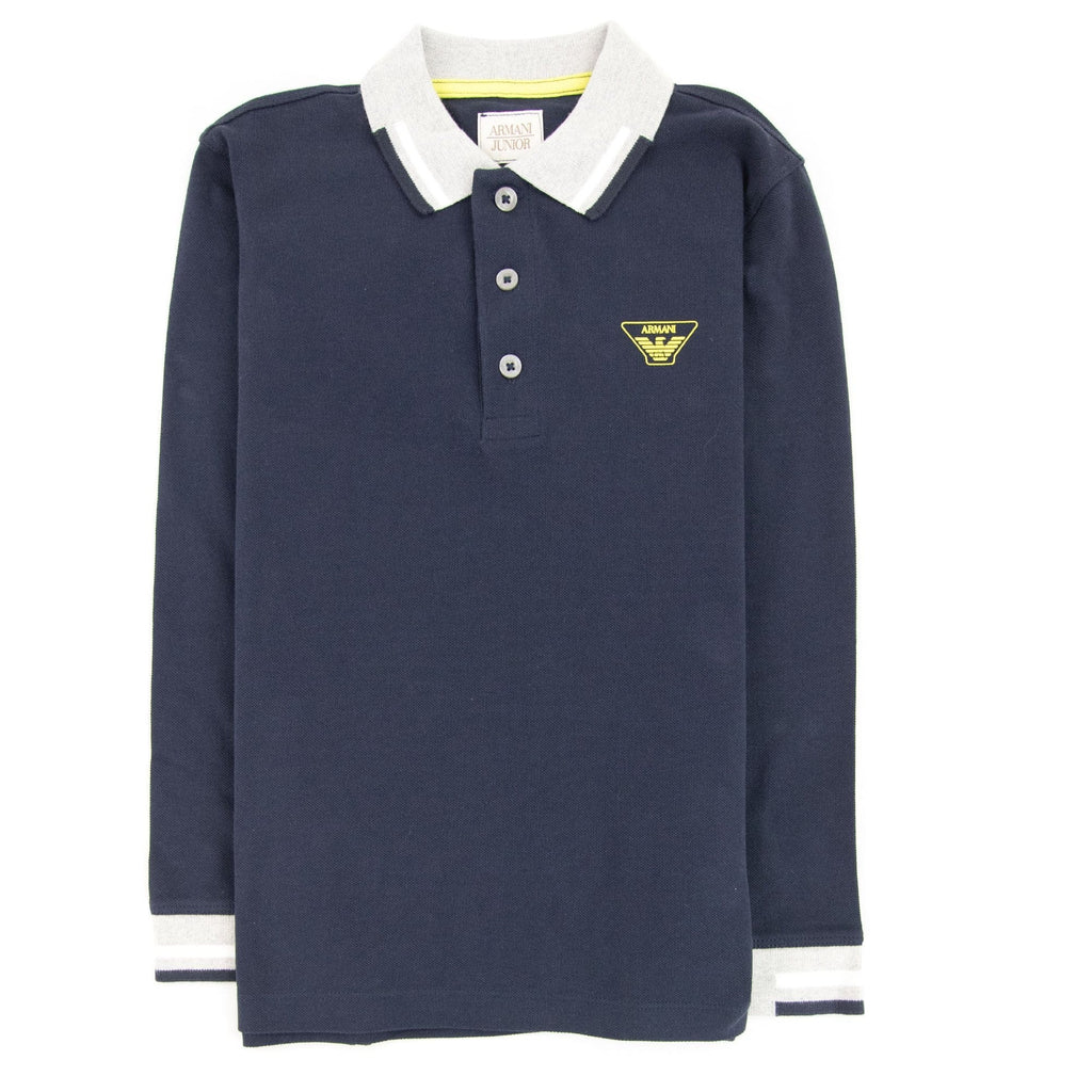 Armani Junior Logo Long Sleeve Polo Navy
