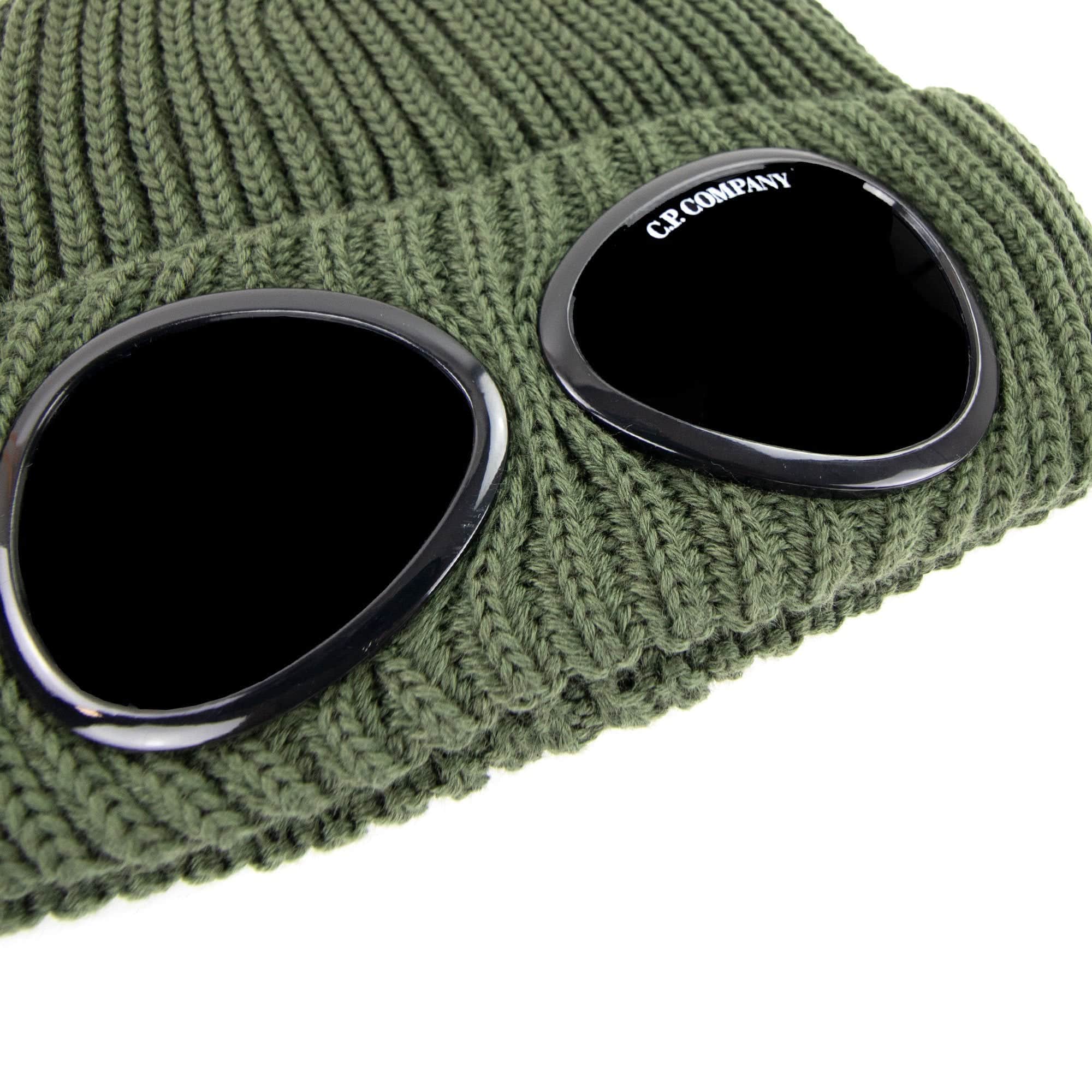 CP Company Extra Fine Merino Wool Goggle Beanie Green 665