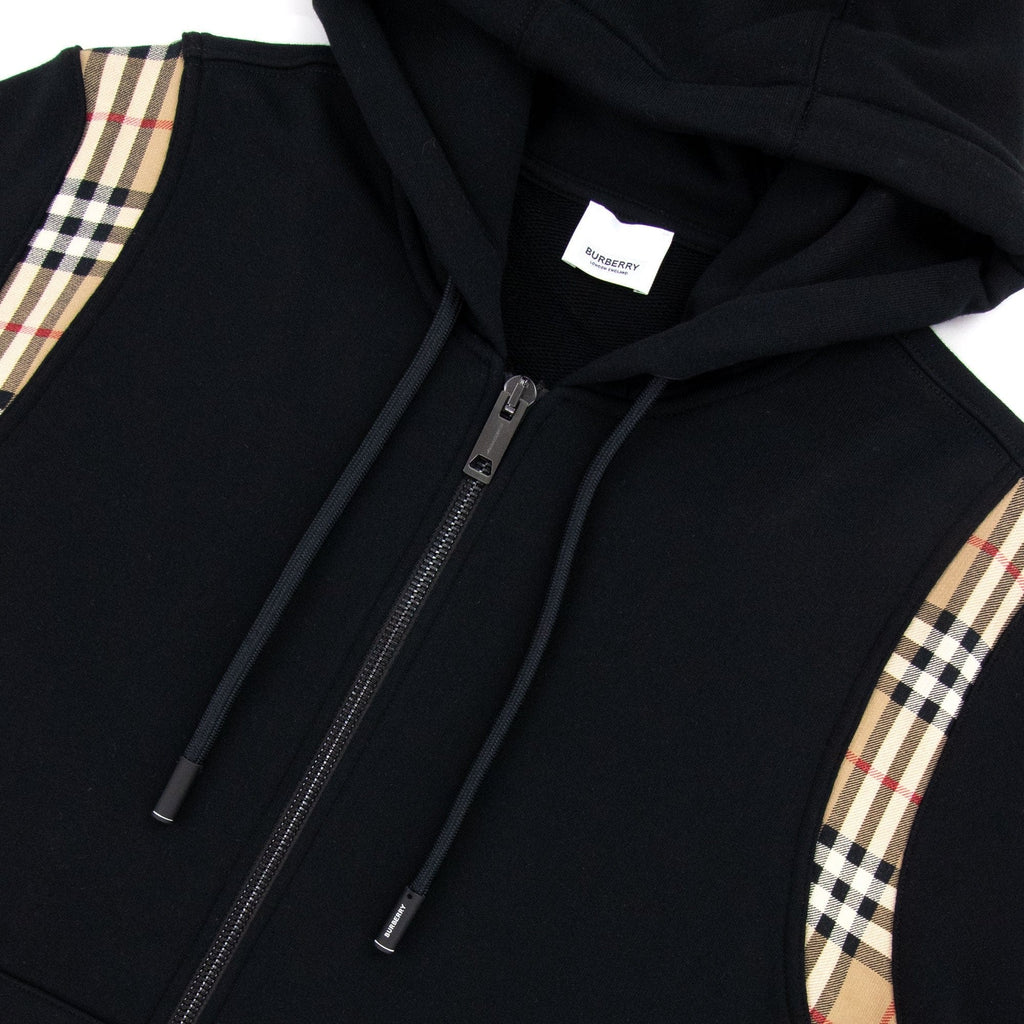 Burberry Vintage Check Panel Cotton Hooded Top Black
