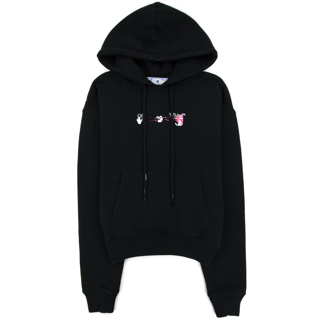 Off White Acrylic Arrow Over Hooded Sweatshirt Black Fuchsia
