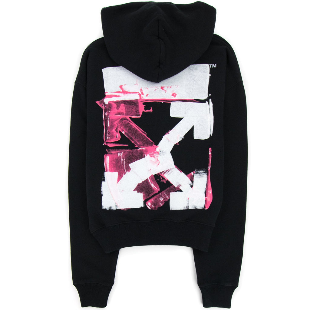 Off White Acrylic Arrow Over Hooded Sweatshirt Black Fuchsia
