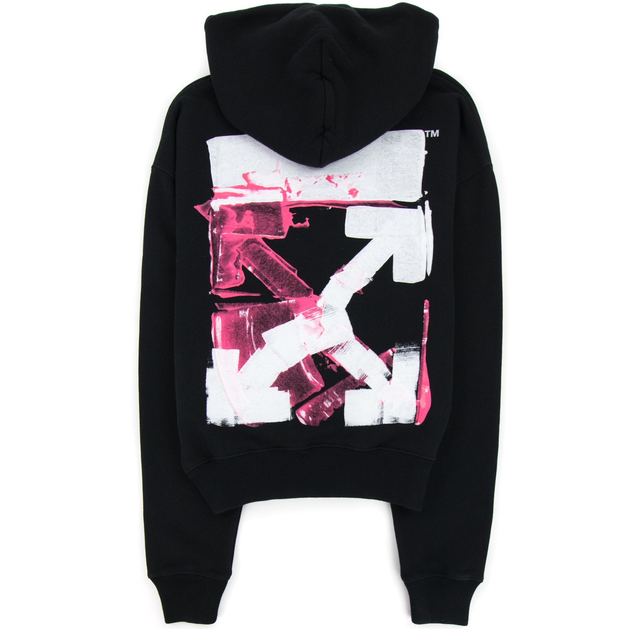 Off White Acrylic Arrow Over Hooded Sweatshirt Black Fuchsia