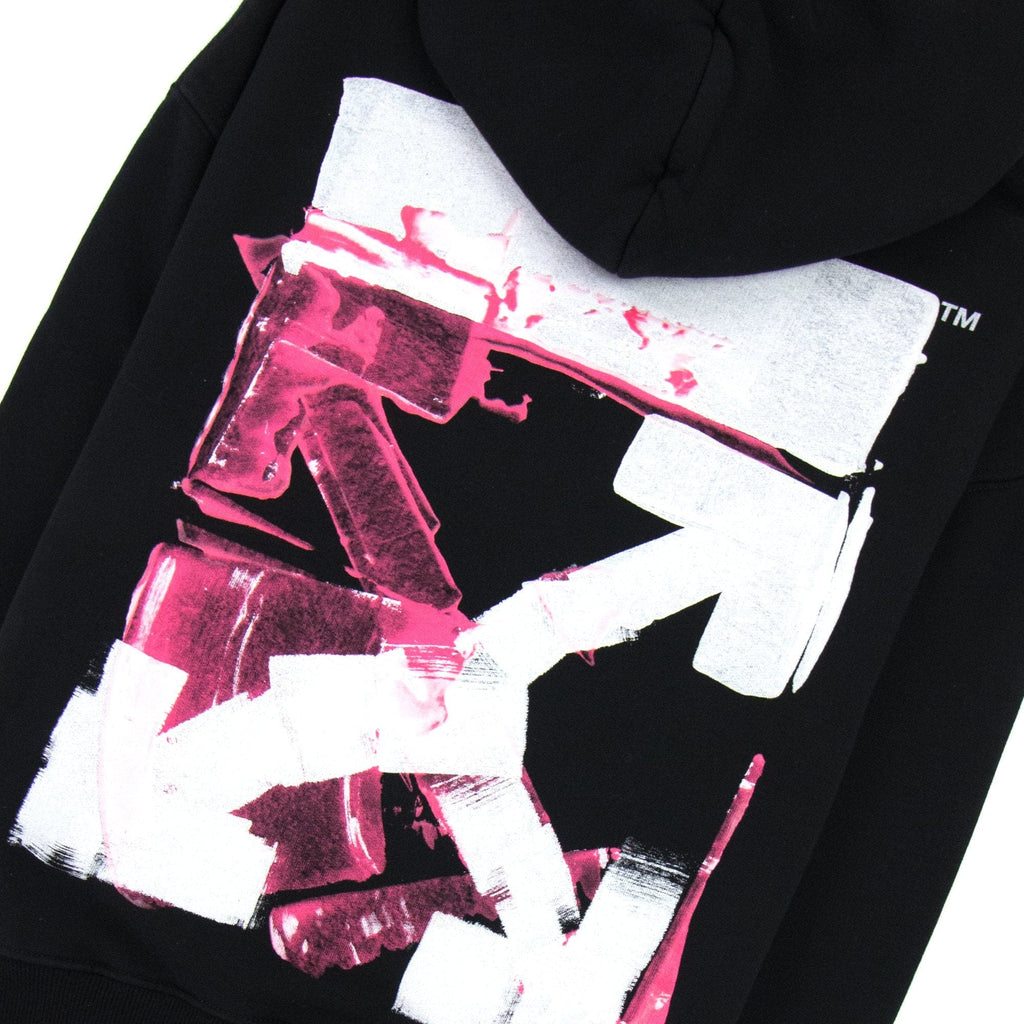 Off White Acrylic Arrow Over Hooded Sweatshirt Black Fuchsia