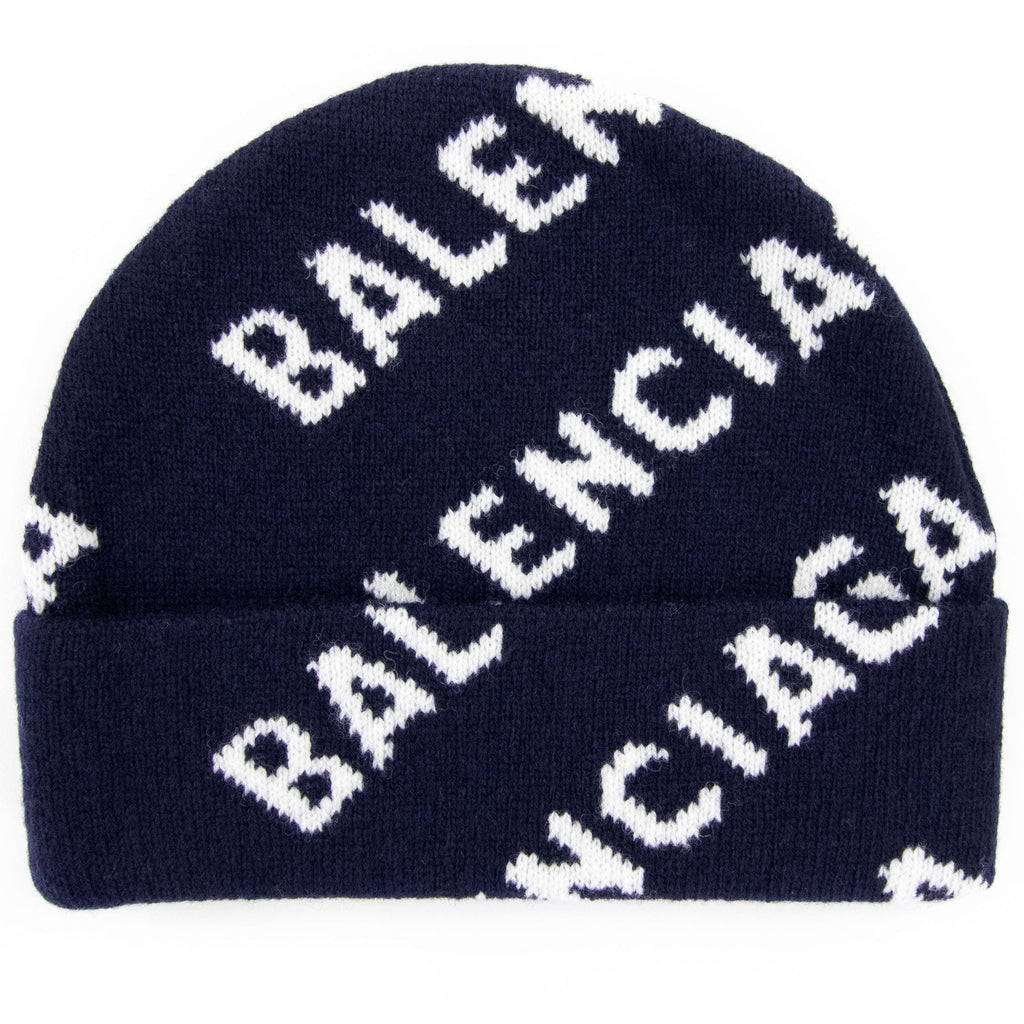 Balenciaga Logo All Over Beanie Navy