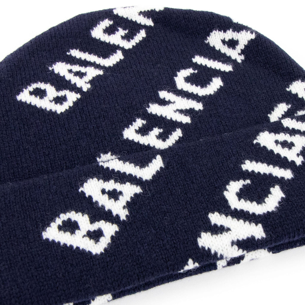 Balenciaga Logo All Over Beanie Navy