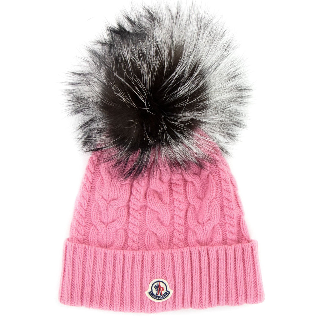 Moncler Cable Knit Pom Pom Beanie Pink