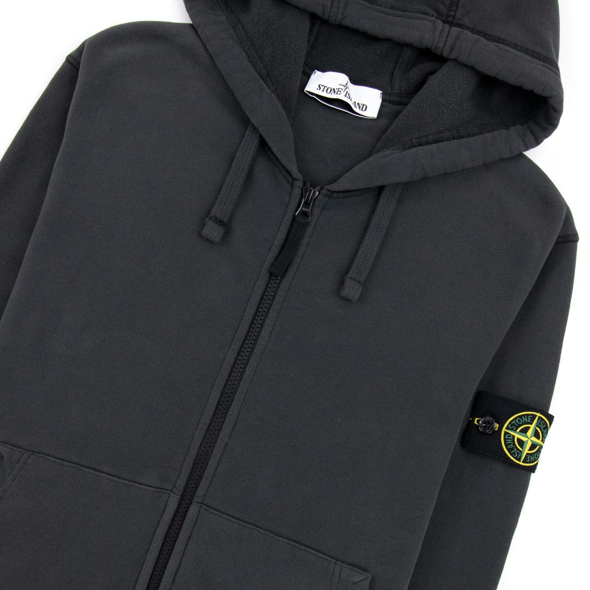Stone Island Open Zip Up Hooded Sweatshirt Charcoal V0065