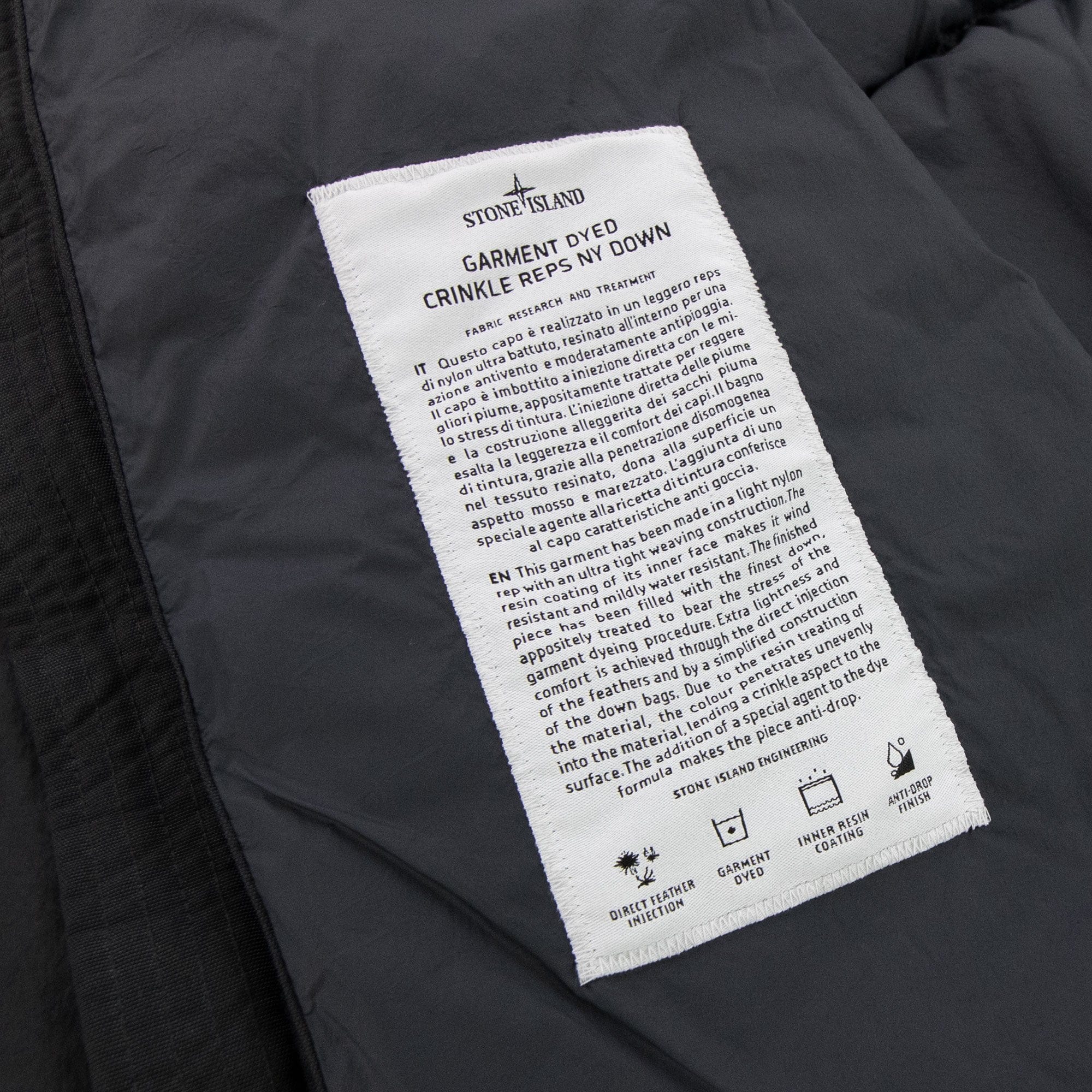 Stone Island 40123 Garment Dyed Crinkle Reps Ny Down Tc Jacket Charcoal V0065