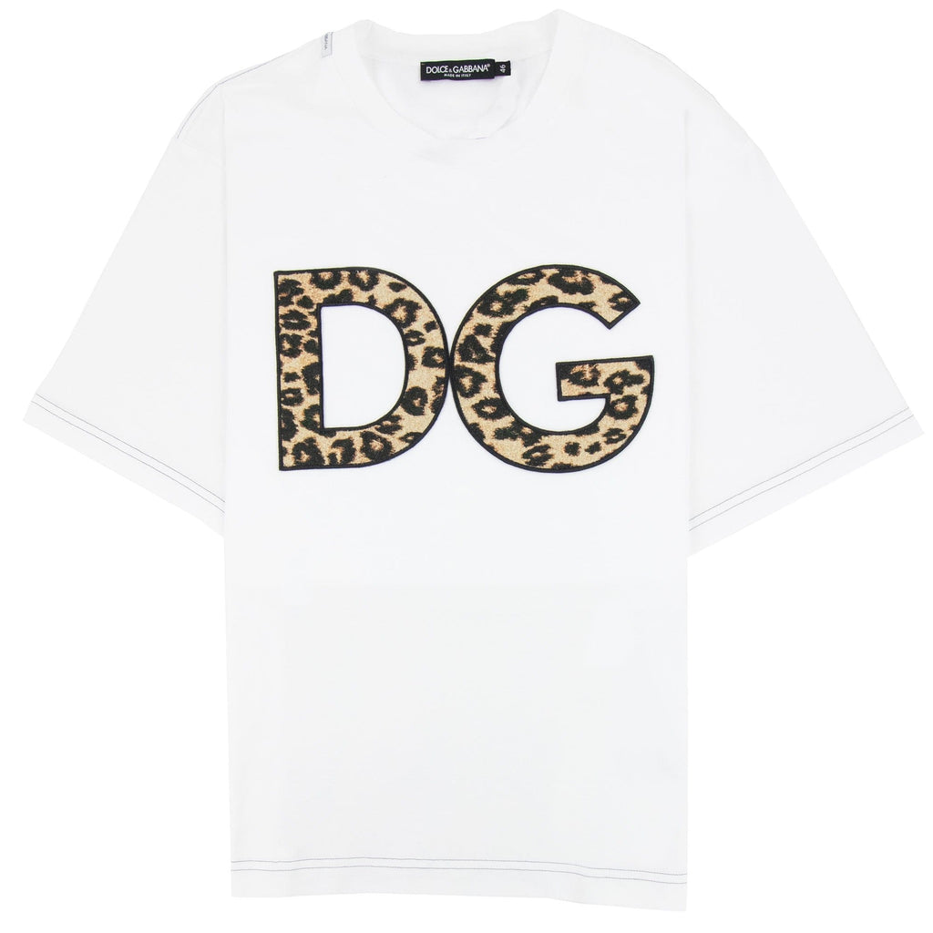 Dolce &amp; Gabbana Dg Patch Leopard Print T Shirt White W0800