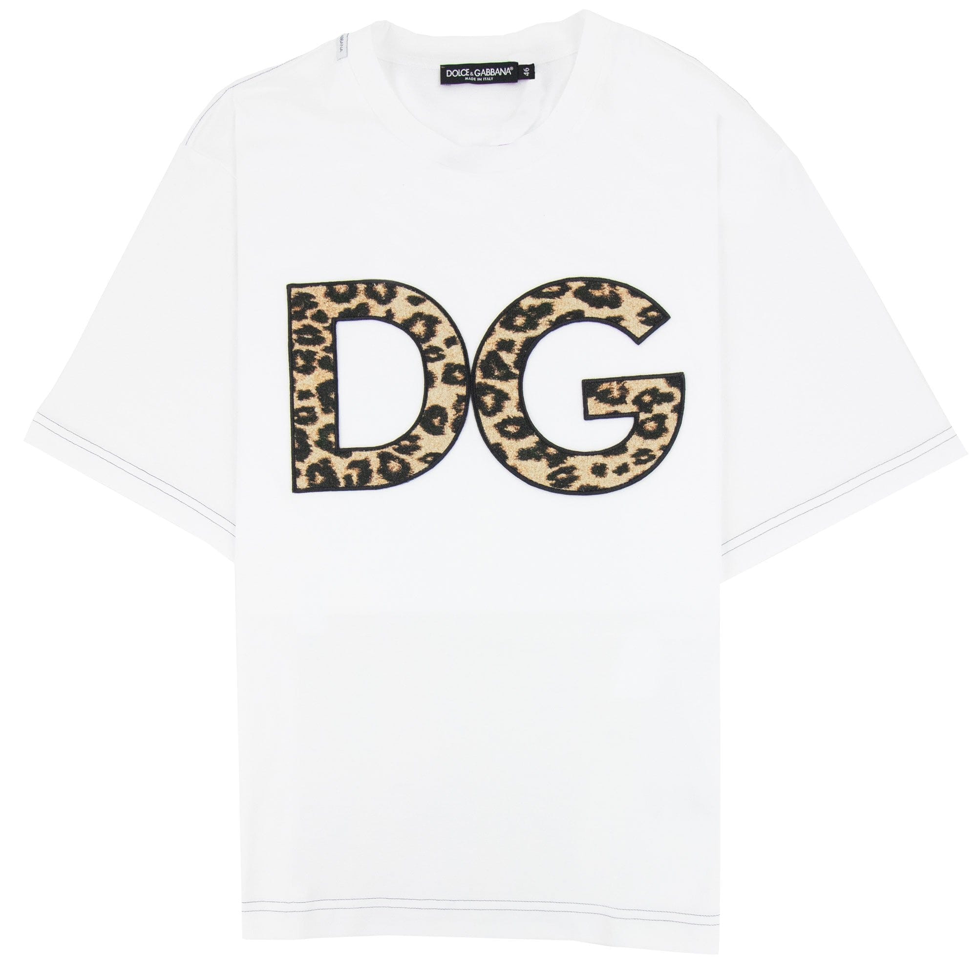 Dolce &amp; Gabbana Dg Patch Leopard Print T Shirt White W0800