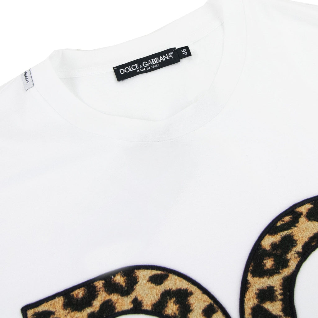 Dolce &amp; Gabbana Dg Patch Leopard Print T Shirt White W0800