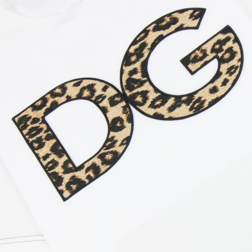 Dolce &amp; Gabbana Dg Patch Leopard Print T Shirt White W0800
