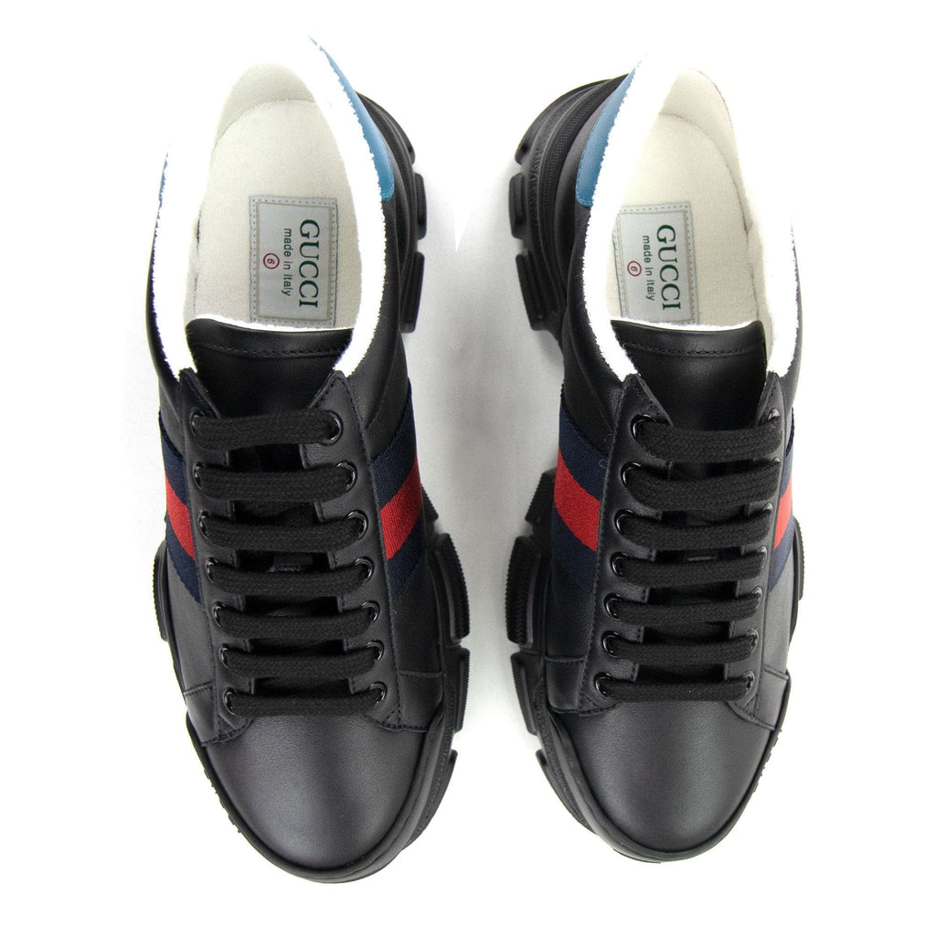 Gucci Web Stripe Low Top Sneakers Black Blue 1089